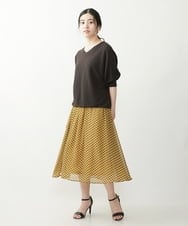 F1HIP04140 MK MICHEL KLEIN(小さいサイズ)(メゾン ドゥ サンク) 【小さいサイズ】幾何柄シフォンスカート/洗える マスタード