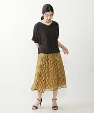 F1HIP04140 MK MICHEL KLEIN(小さいサイズ)(メゾン ドゥ サンク) 【小さいサイズ】幾何柄シフォンスカート/洗える マスタード