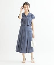 F1HIS02140 MK MICHEL KLEIN(小さいサイズ)(メゾン ドゥ サンク) 【小さいサイズ】柄ジャージータックフレアスカート/洗える ブルー