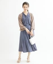 F1HIS02140 MK MICHEL KLEIN(小さいサイズ)(メゾン ドゥ サンク) 【小さいサイズ】柄ジャージータックフレアスカート/洗える ブルー