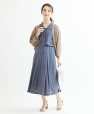 F1HIS02140 MK MICHEL KLEIN(小さいサイズ)(メゾン ドゥ サンク) 【小さいサイズ】柄ジャージータックフレアスカート/洗える ブルー