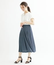 F1HIS02140 MK MICHEL KLEIN(小さいサイズ)(メゾン ドゥ サンク) 【小さいサイズ】柄ジャージータックフレアスカート/洗える ブルー