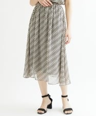 F1HIS03140 MK MICHEL KLEIN(小さいサイズ)(メゾン ドゥ サンク) 【小さいサイズ】チェック柄シフォンロングスカート/丈の長さが選べる/洗える ベージュ