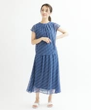 F1HIS03140 MK MICHEL KLEIN(小さいサイズ)(メゾン ドゥ サンク) 【小さいサイズ】チェック柄シフォンロングスカート/丈の長さが選べる/洗える ベージュ
