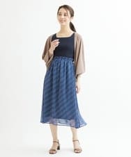 F1HIS03140 MK MICHEL KLEIN(小さいサイズ)(メゾン ドゥ サンク) 【小さいサイズ】チェック柄シフォンロングスカート/丈の長さが選べる/洗える ベージュ
