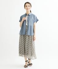 F1HIS03140 MK MICHEL KLEIN(小さいサイズ)(メゾン ドゥ サンク) 【小さいサイズ】チェック柄シフォンロングスカート/丈の長さが選べる/洗える ベージュ