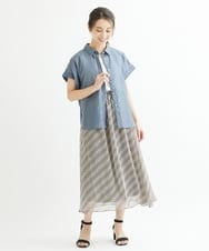 F1HIS03140 MK MICHEL KLEIN(小さいサイズ)(メゾン ドゥ サンク) 【小さいサイズ】チェック柄シフォンロングスカート/丈の長さが選べる/洗える ベージュ