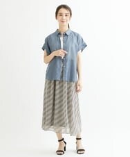F1HIS03140 MK MICHEL KLEIN(小さいサイズ)(メゾン ドゥ サンク) 【小さいサイズ】チェック柄シフォンロングスカート/丈の長さが選べる/洗える ベージュ