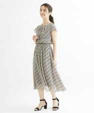 F1HIS03140 MK MICHEL KLEIN(小さいサイズ)(メゾン ドゥ サンク) 【小さいサイズ】チェック柄シフォンロングスカート/丈の長さが選べる/洗える ベージュ