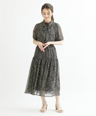 F1HIS04140 MK MICHEL KLEIN(小さいサイズ)(メゾン ドゥ サンク) 【小さいサイズ】ボタニカル柄シフォンスカート/洗える ブラウン