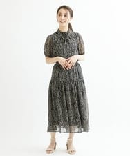 F1HIS04140 MK MICHEL KLEIN(小さいサイズ)(メゾン ドゥ サンク) 【小さいサイズ】ボタニカル柄シフォンスカート/洗える ブラウン