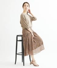 F1HIS04140 MK MICHEL KLEIN(小さいサイズ)(メゾン ドゥ サンク) 【小さいサイズ】ボタニカル柄シフォンスカート/洗える ブラウン