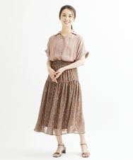 F1HIS04140 MK MICHEL KLEIN(小さいサイズ)(メゾン ドゥ サンク) 【小さいサイズ】ボタニカル柄シフォンスカート/洗える ブラウン
