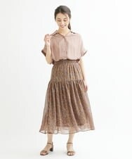 F1HIS04140 MK MICHEL KLEIN(小さいサイズ)(メゾン ドゥ サンク) 【小さいサイズ】ボタニカル柄シフォンスカート/洗える ブラウン