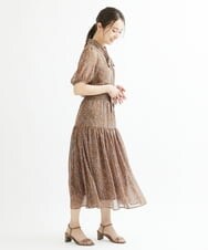 F1HIS04140 MK MICHEL KLEIN(小さいサイズ)(メゾン ドゥ サンク) 【小さいサイズ】ボタニカル柄シフォンスカート/洗える ブラウン