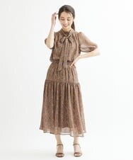 F1HIS04140 MK MICHEL KLEIN(小さいサイズ)(メゾン ドゥ サンク) 【小さいサイズ】ボタニカル柄シフォンスカート/洗える ブラウン