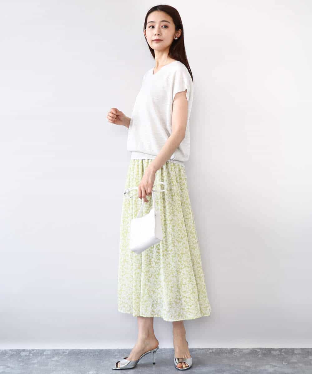 F1HJA07140 MK MICHEL KLEIN(小さいサイズ)(メゾン ドゥ サンク) 【小さいサイズ】小花柄シフォンスカート/丈の長さが選べる/洗える/セットアップ対応 ブラック