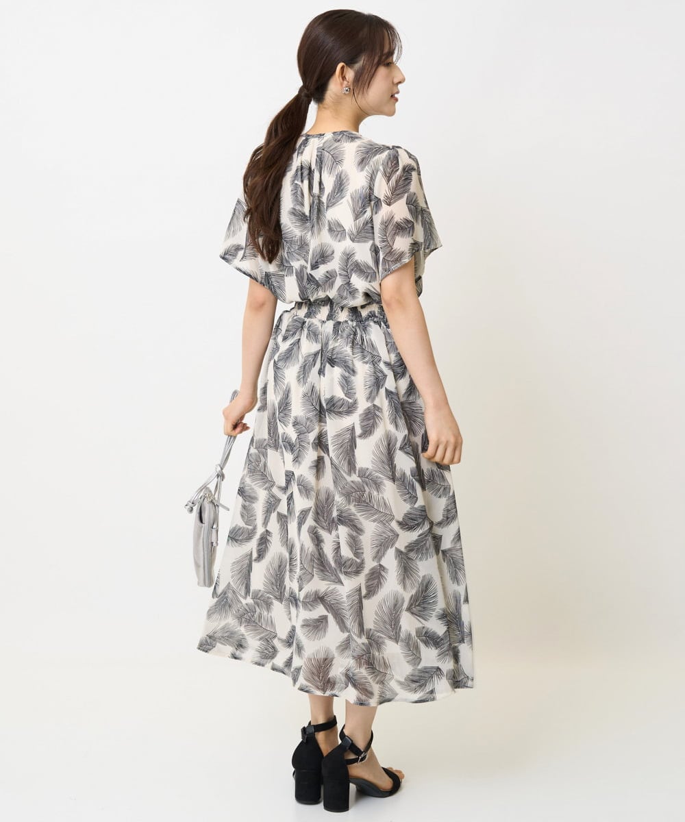F1HJA08140 MK MICHEL KLEIN(小さいサイズ)(メゾン ドゥ サンク) 【小さいサイズ】リーフ柄シフォンスカート/丈の長さが選べる/洗える/セットアップ対応 アイボリー