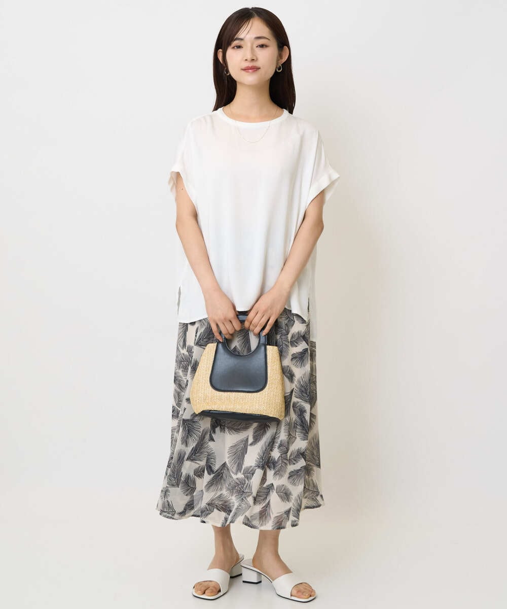 F1HJA08140 MK MICHEL KLEIN(小さいサイズ)(メゾン ドゥ サンク) 【小さいサイズ】リーフ柄シフォンスカート/丈の長さが選べる/洗える/セットアップ対応 アイボリー