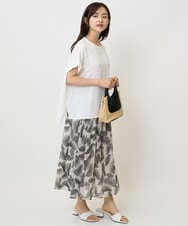 F1HJA08140 MK MICHEL KLEIN(小さいサイズ)(メゾン ドゥ サンク) 【小さいサイズ】リーフ柄シフォンスカート/丈の長さが選べる/洗える/セットアップ対応 アイボリー