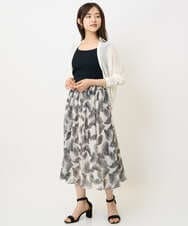 F1HJA08140 MK MICHEL KLEIN(小さいサイズ)(メゾン ドゥ サンク) 【小さいサイズ】リーフ柄シフォンスカート/丈の長さが選べる/洗える/セットアップ対応 アイボリー