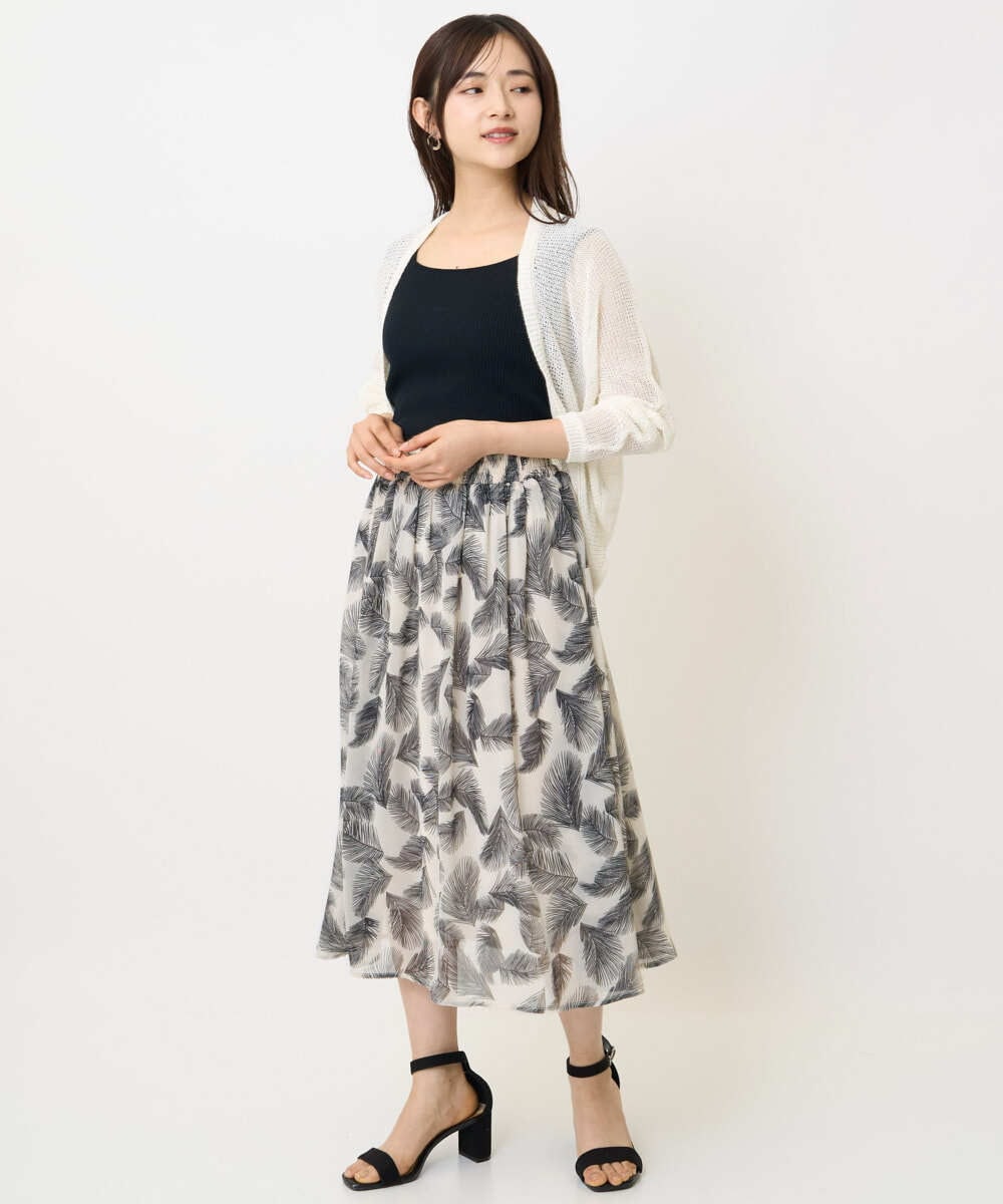 F1HJA08140 MK MICHEL KLEIN(小さいサイズ)(メゾン ドゥ サンク) 【小さいサイズ】リーフ柄シフォンスカート/丈の長さが選べる/洗える/セットアップ対応 アイボリー