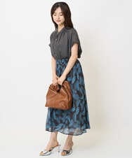 F1HJA08140 MK MICHEL KLEIN(小さいサイズ)(メゾン ドゥ サンク) 【小さいサイズ】リーフ柄シフォンスカート/丈の長さが選べる/洗える/セットアップ対応 アイボリー