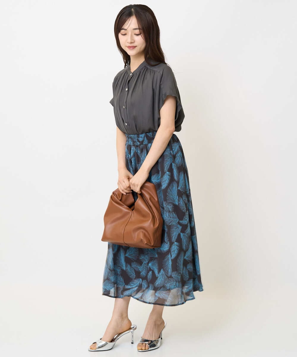 F1HJA08140 MK MICHEL KLEIN(小さいサイズ)(メゾン ドゥ サンク) 【小さいサイズ】リーフ柄シフォンスカート/丈の長さが選べる/洗える/セットアップ対応 アイボリー