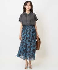 F1HJA08140 MK MICHEL KLEIN(小さいサイズ)(メゾン ドゥ サンク) 【小さいサイズ】リーフ柄シフォンスカート/丈の長さが選べる/洗える/セットアップ対応 アイボリー