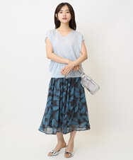 F1HJA08140 MK MICHEL KLEIN(小さいサイズ)(メゾン ドゥ サンク) 【小さいサイズ】リーフ柄シフォンスカート/丈の長さが選べる/洗える/セットアップ対応 アイボリー