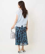 F1HJA08140 MK MICHEL KLEIN(小さいサイズ)(メゾン ドゥ サンク) 【小さいサイズ】リーフ柄シフォンスカート/丈の長さが選べる/洗える/セットアップ対応 アイボリー