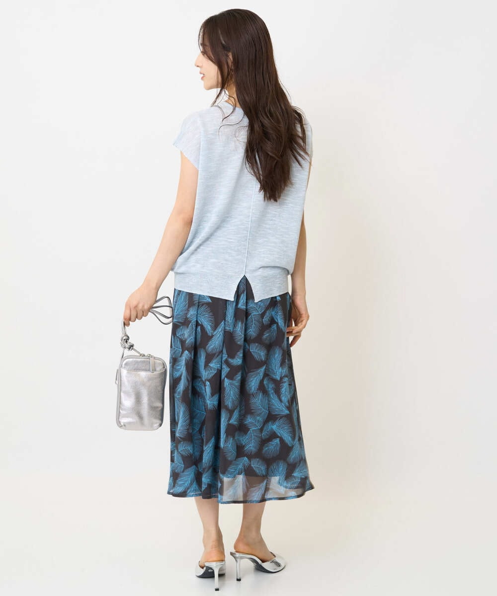 F1HJA08140 MK MICHEL KLEIN(小さいサイズ)(メゾン ドゥ サンク) 【小さいサイズ】リーフ柄シフォンスカート/丈の長さが選べる/洗える/セットアップ対応 アイボリー