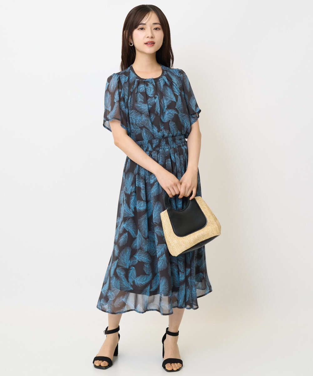 F1HJA08140 MK MICHEL KLEIN(小さいサイズ)(メゾン ドゥ サンク) 【小さいサイズ】リーフ柄シフォンスカート/丈の長さが選べる/洗える/セットアップ対応 アイボリー