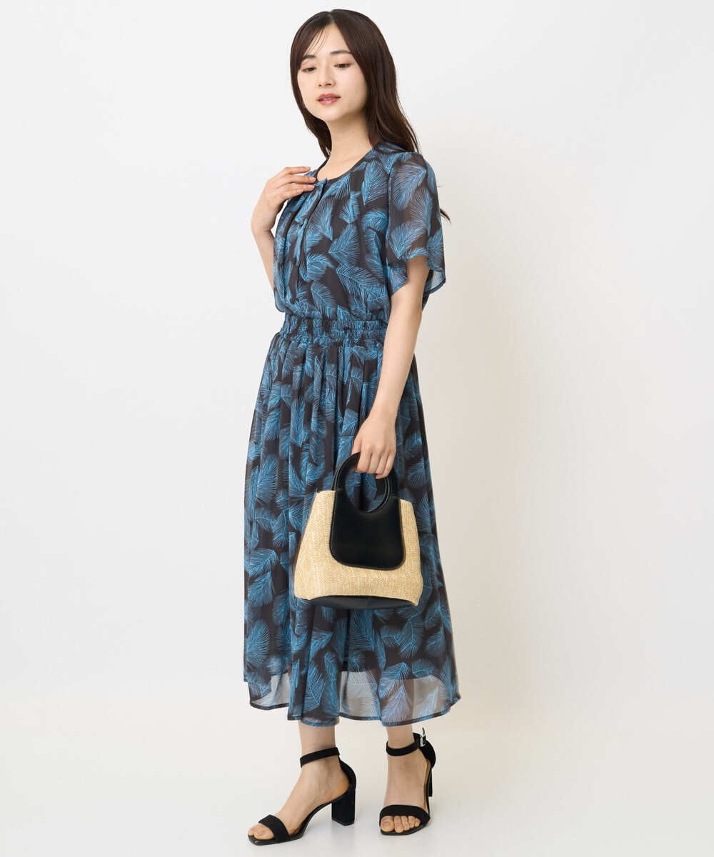 F1HJA08140 MK MICHEL KLEIN(小さいサイズ)(メゾン ドゥ サンク) 【小さいサイズ】リーフ柄シフォンスカート/丈の長さが選べる/洗える/セットアップ対応 アイボリー