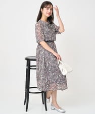 F1HJA09140 MK MICHEL KLEIN(小さいサイズ)(メゾン ドゥ サンク) 【小さいサイズ】フラワードットプリントシフォンスカート/丈の長さが選べる/洗濯機で洗える/セットアップ対応 ブラック