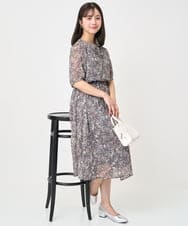 F1HJA09140 MK MICHEL KLEIN(小さいサイズ)(メゾン ドゥ サンク) 【小さいサイズ】フラワードットプリントシフォンスカート/丈の長さが選べる/洗濯機で洗える/セットアップ対応 ブラック