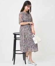 F1HJA09140 MK MICHEL KLEIN(小さいサイズ)(メゾン ドゥ サンク) 【小さいサイズ】フラワードットプリントシフォンスカート/丈の長さが選べる/洗濯機で洗える/セットアップ対応 ブラック