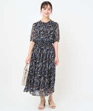 F1HJA09140 MK MICHEL KLEIN(小さいサイズ)(メゾン ドゥ サンク) 【小さいサイズ】フラワードットプリントシフォンスカート/丈の長さが選べる/洗濯機で洗える/セットアップ対応 ブラック