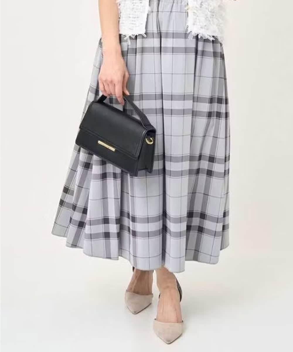 F1HJA28150 MK MICHEL KLEIN(小さいサイズ)(メゾン ドゥ サンク) 【小さいサイズ】リバーシブルチェックスカート/洗濯機で洗える ライトグレー（チェック）×ブラウン（無地）