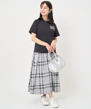 F1HJA28150 MK MICHEL KLEIN(小さいサイズ)(メゾン ドゥ サンク) 【小さいサイズ】リバーシブルチェックスカート/洗濯機で洗える グレー（チェック）×モスグリーン（無地）
