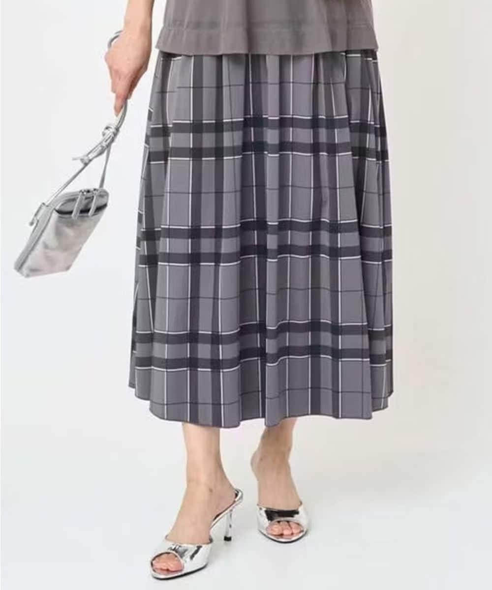 F1HJA28150 MK MICHEL KLEIN(小さいサイズ)(メゾン ドゥ サンク) 【小さいサイズ】リバーシブルチェックスカート/洗濯機で洗える グレー（チェック）×モスグリーン（無地）