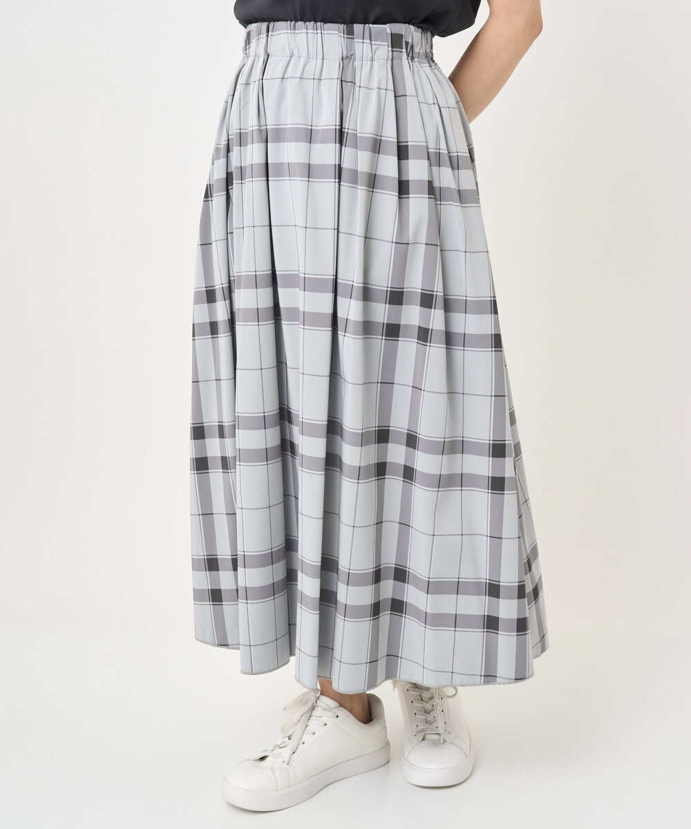 F1HJA28150 MK MICHEL KLEIN(小さいサイズ)(メゾン ドゥ サンク) 【小さいサイズ】リバーシブルチェックスカート/洗濯機で洗える グレー（チェック）×モスグリーン（無地）