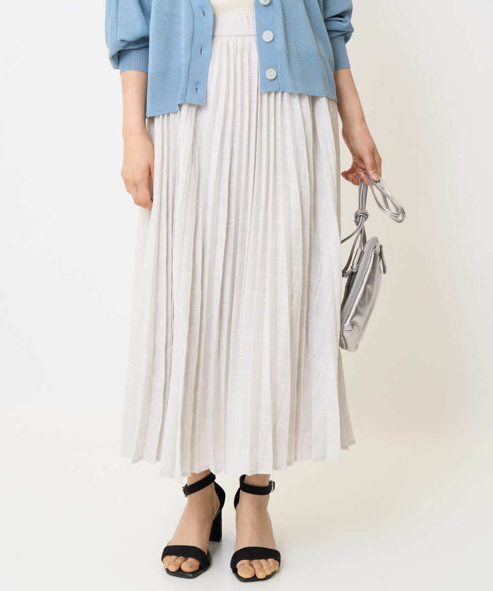 F1HJA71170 MK MICHEL KLEIN(小さいサイズ)(メゾン ドゥ サンク) 【小さいサイズ】楊柳シアーチェックプリーツスカート/洗える/セットアップ対応 ライトグレー