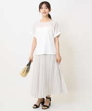 F1HJA71170 MK MICHEL KLEIN(小さいサイズ)(メゾン ドゥ サンク) 【小さいサイズ】楊柳シアーチェックプリーツスカート/洗える/セットアップ対応 ライトグレー