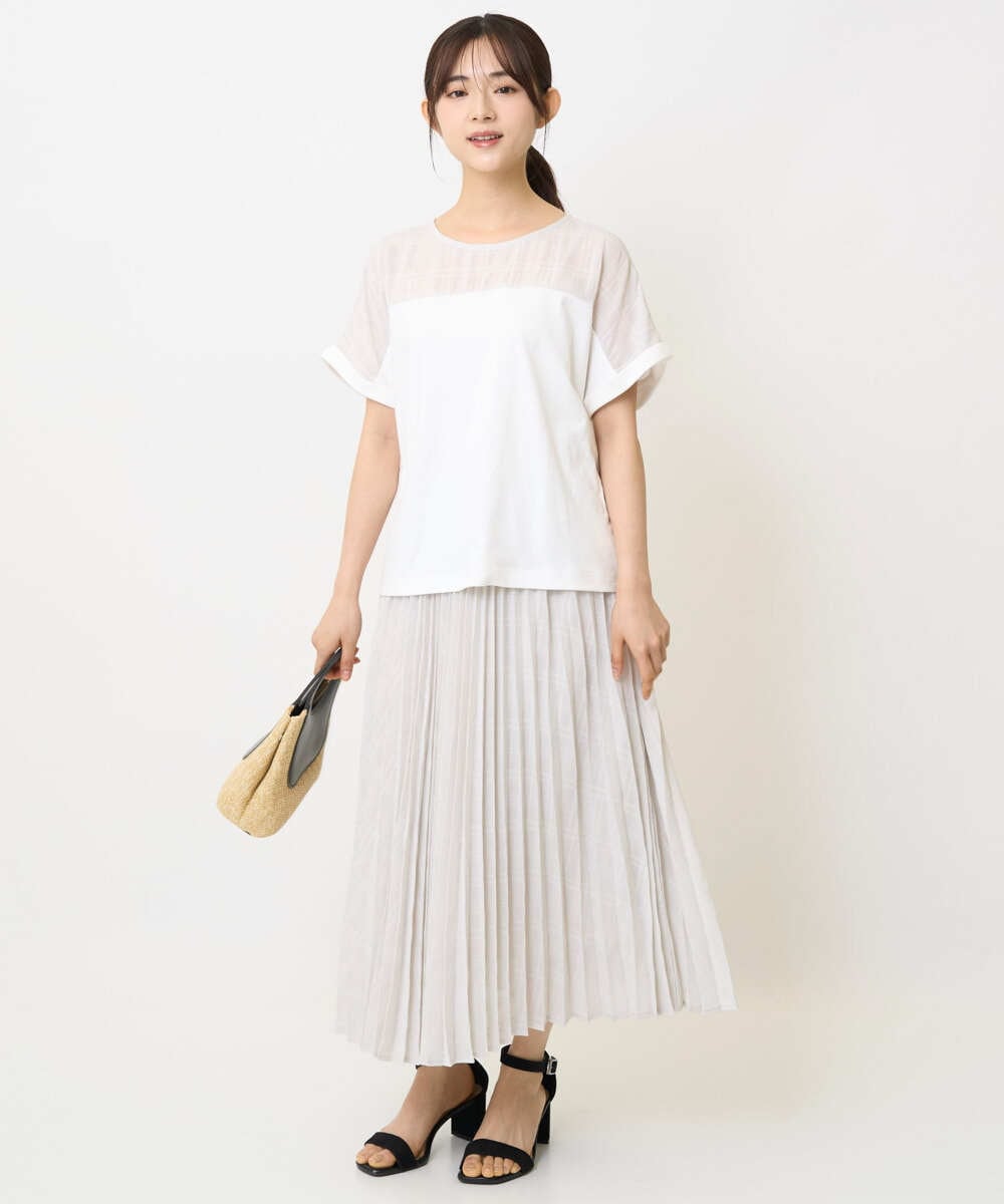 F1HJA71170 MK MICHEL KLEIN(小さいサイズ)(メゾン ドゥ サンク) 【小さいサイズ】楊柳シアーチェックプリーツスカート/洗える/セットアップ対応 ライトグレー