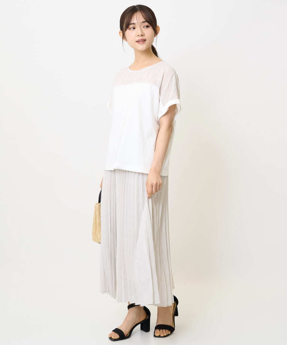 F1HJA71170 MK MICHEL KLEIN(小さいサイズ)(メゾン ドゥ サンク) 【小さいサイズ】楊柳シアーチェックプリーツスカート/洗える/セットアップ対応 ライトグレー