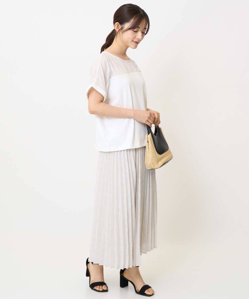 F1HJA71170 MK MICHEL KLEIN(小さいサイズ)(メゾン ドゥ サンク) 【小さいサイズ】楊柳シアーチェックプリーツスカート/洗える/セットアップ対応 ライトグレー