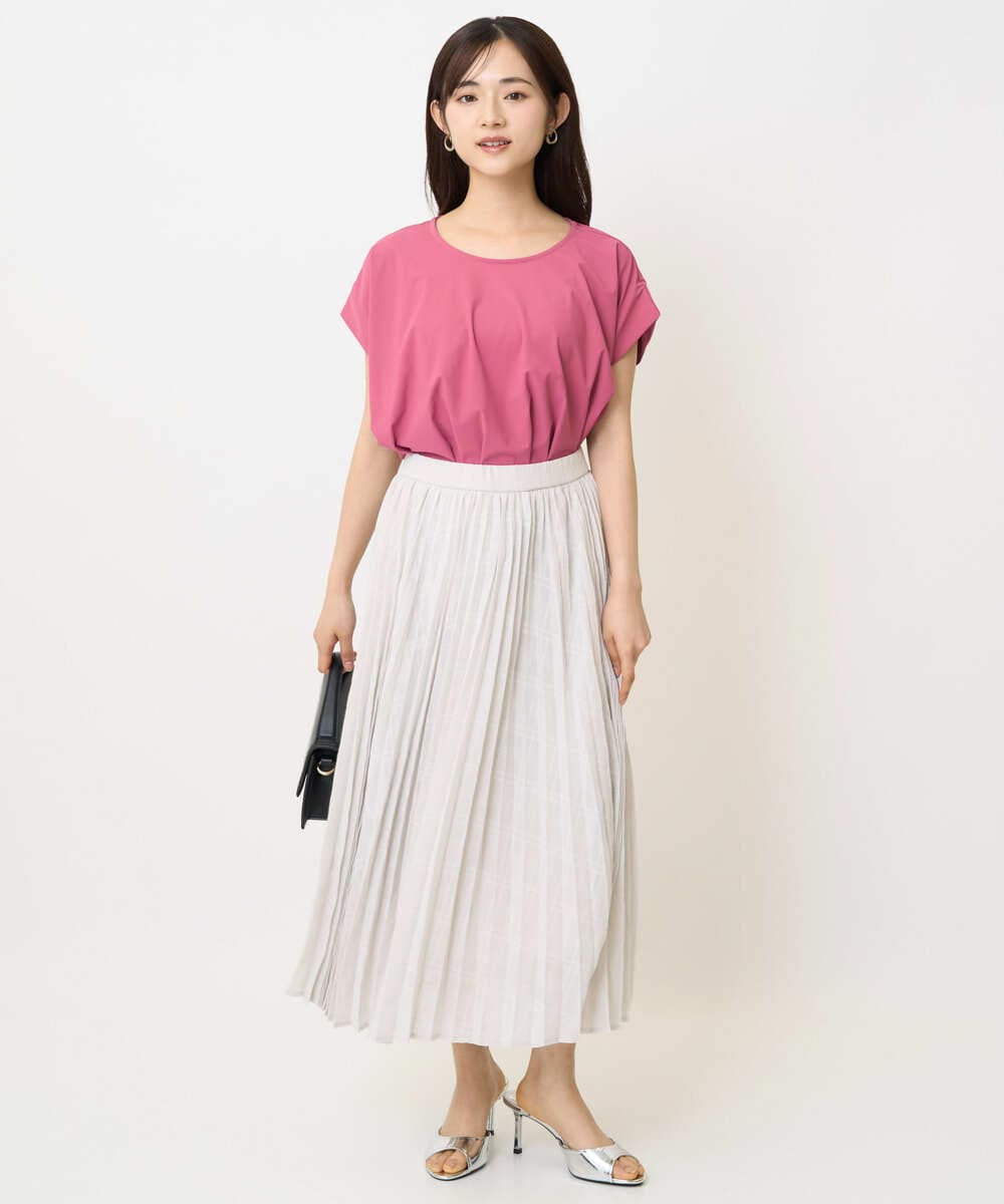 F1HJA71170 MK MICHEL KLEIN(小さいサイズ)(メゾン ドゥ サンク) 【小さいサイズ】楊柳シアーチェックプリーツスカート/洗える/セットアップ対応 ライトグレー