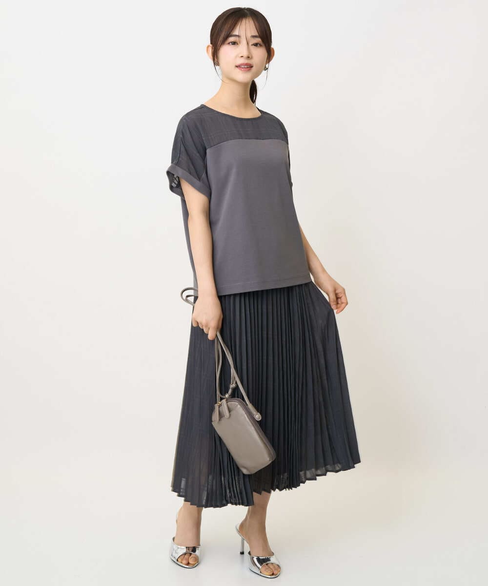 F1HJA71170 MK MICHEL KLEIN(小さいサイズ)(メゾン ドゥ サンク) 【小さいサイズ】楊柳シアーチェックプリーツスカート/洗える/セットアップ対応 ライトグレー