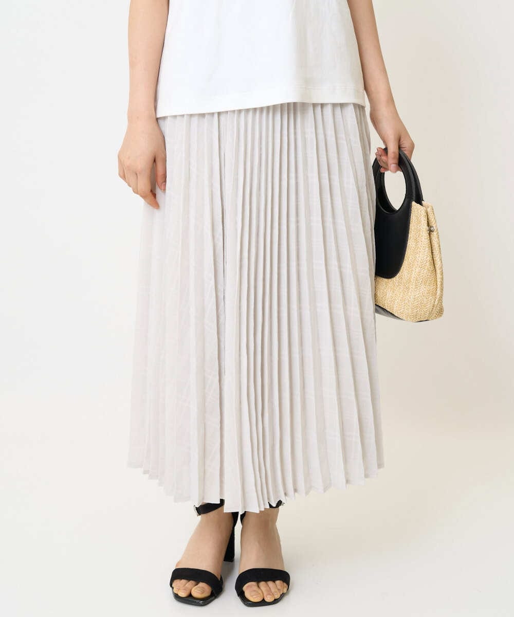 F1HJA71170 MK MICHEL KLEIN(小さいサイズ)(メゾン ドゥ サンク) 【小さいサイズ】楊柳シアーチェックプリーツスカート/洗える/セットアップ対応 ライトグレー